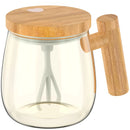 Caneca com Misturador Elétrico Automático para bebidas com tampa de bamboo