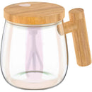 Caneca com Misturador Elétrico Automático para bebidas com tampa de bamboo