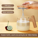 Caneca com Misturador Elétrico Automático para bebidas com tampa de bamboo